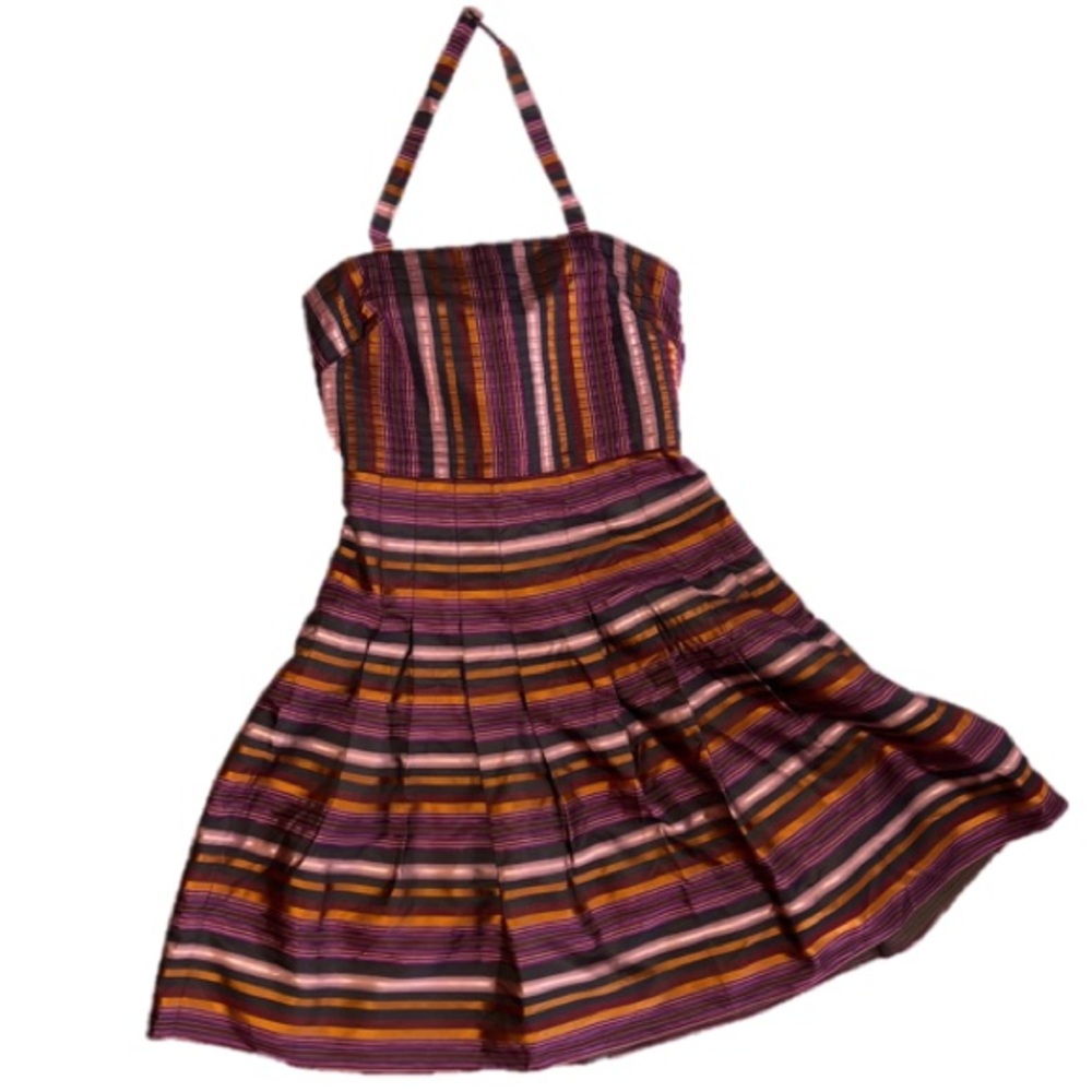 Kay Unger Striped Halter Cocktail Dress
